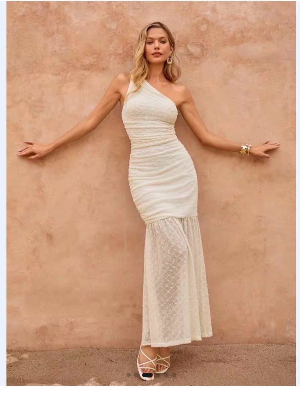 New Arrivals! One-Shoulder Ivory Ruched Maxi Dress